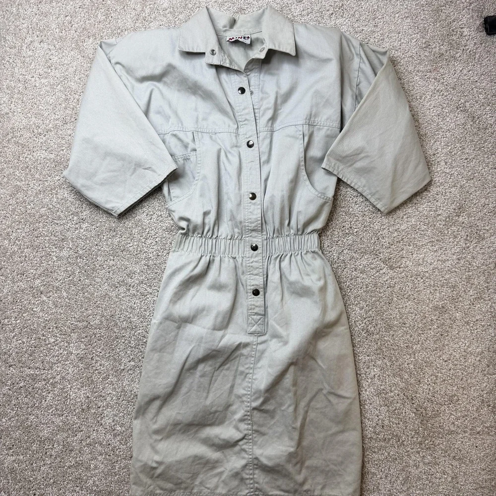 Vintage MINE! Shirt Dress Womens XS Gray Collared Dolman Half Sleeve Knee Length